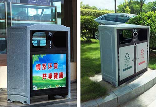 欣方圳仿大理石垃圾桶廠家為清遠(yuǎn)高校送貨上門。